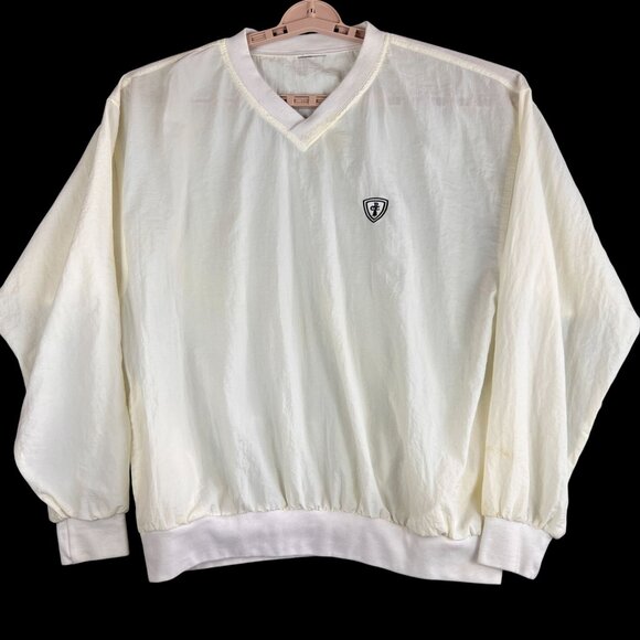Vintage Mens L  PCC Embroidered White Pullover Windbreaker V-Neck Sweatshirt - Picture 3 of 12